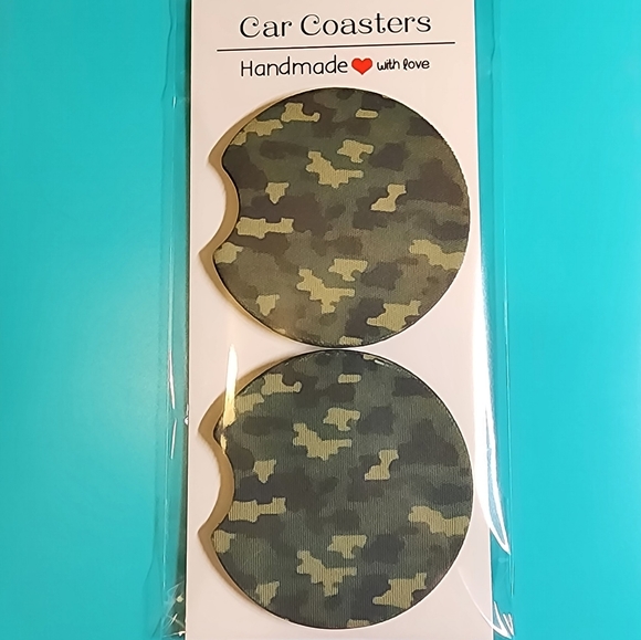 Green Camo Hunting Military Car Truck Cup Holder Car Coasters - Picture 1 of 1